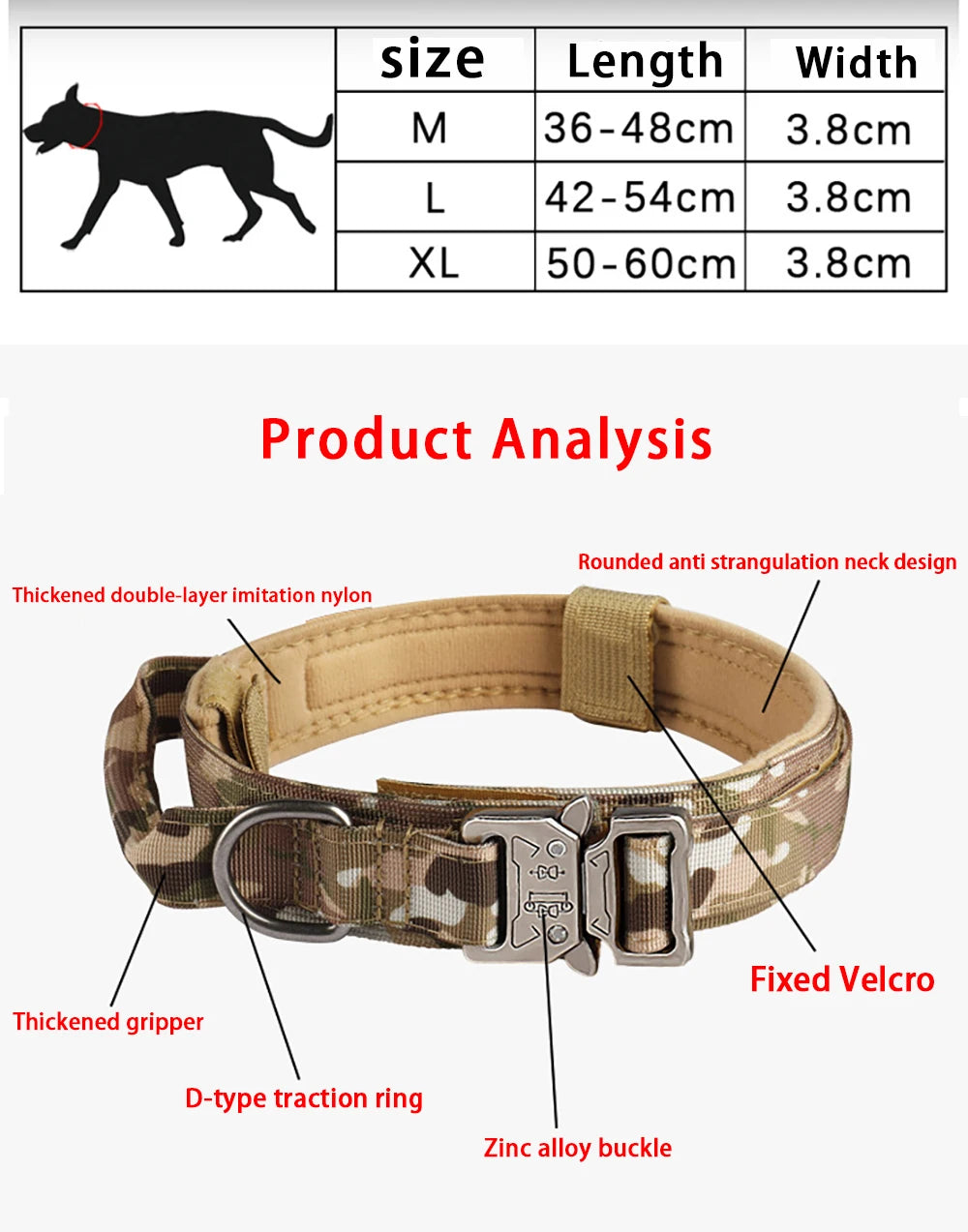 Tactical Nylon Dog Collar with Metal Buckle – Breathable & Durable for Medium and Large Dogs