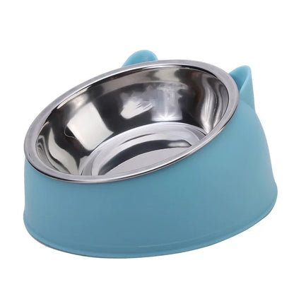 15° Tilted Stainless Steel Pet Bowl – Non-Slip Cat & Dog Feeder for Easy Feeding