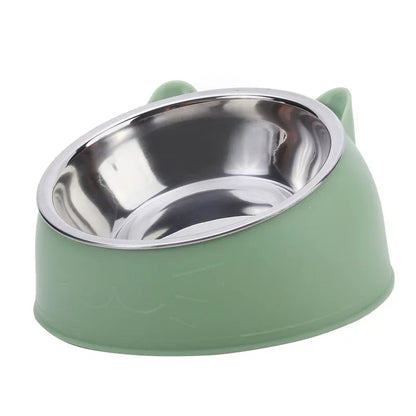 15° Tilted Stainless Steel Pet Bowl – Non-Slip Cat & Dog Feeder for Easy Feeding
