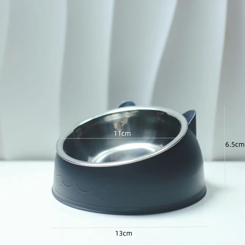 15° Tilted Stainless Steel Pet Bowl – Non-Slip Cat & Dog Feeder for Easy Feeding