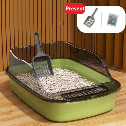 Semi-Enclosed Cat Litter Box with High Sides – Splash proof Design & Scoop Included